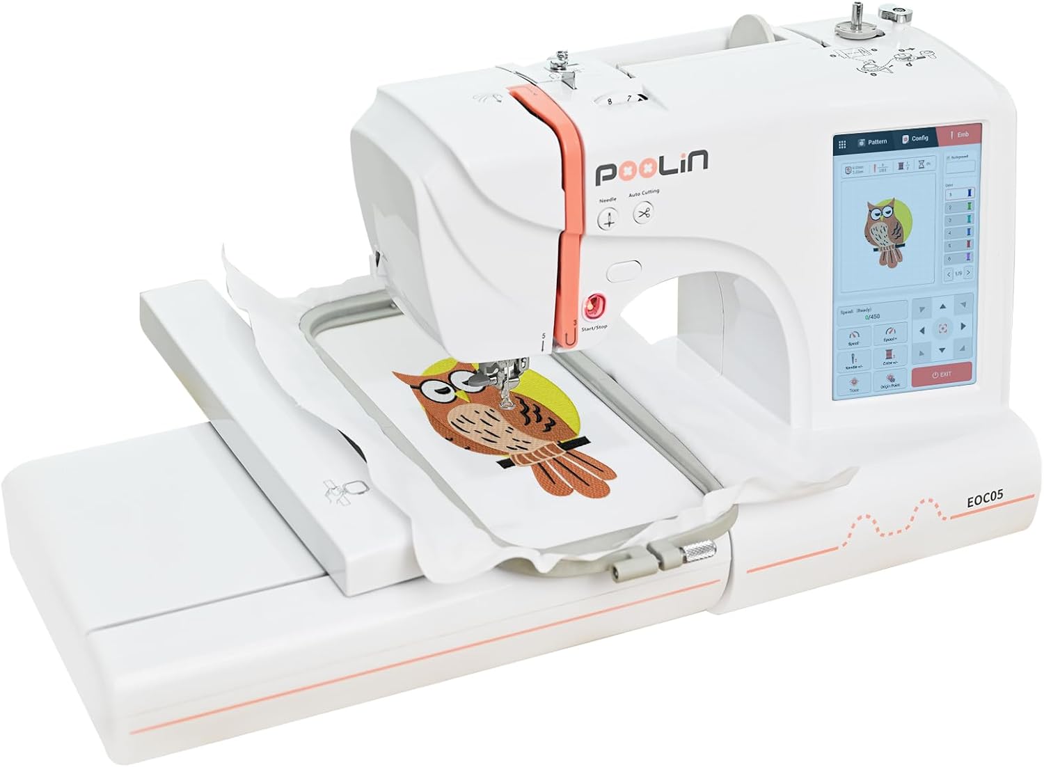 EOC05 Embroidery Machine 4 x 9.25 Inch Large Embroidery Area,Computerized 7 Inch Large LCD Touchscreen for Beginners,Includes Thread,Stabilizer,Bobbins,Hoops,USB,Quick Guide and Instructions