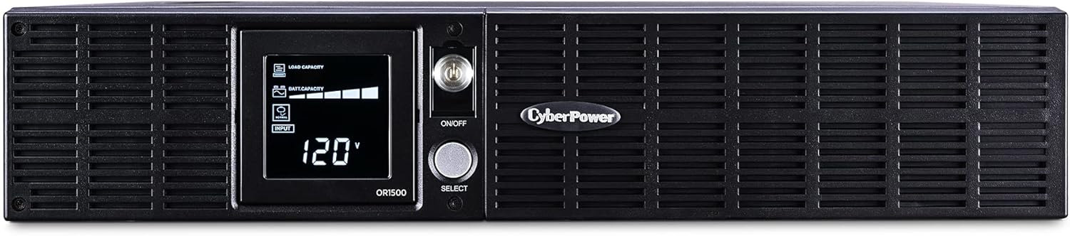 CyberPower OR1500LCDRT2U Smart App LCD UPS System, 1500VA/900W, 8 Outlets, AVR, 2U Rack/Tower