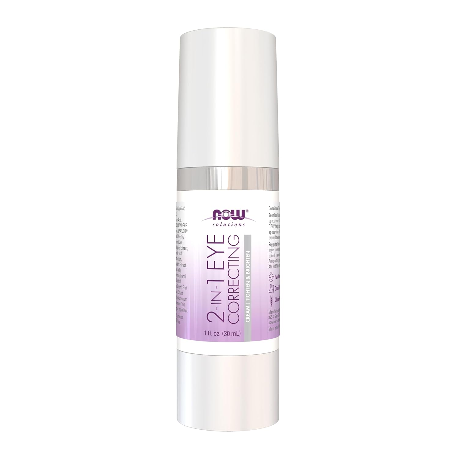 NOW Foods Solutions, Eye Cream, 2 in 1 Correcting to Tighten and Brighten the Eye Area, 1-Ounce