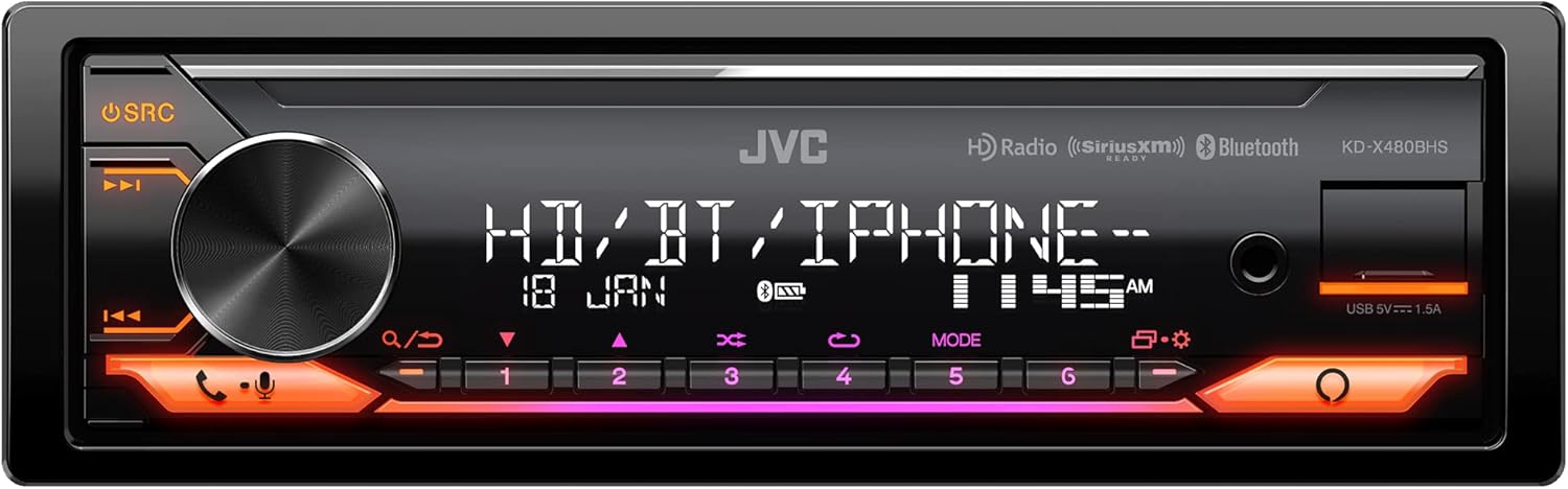 JVC KD-X480BHS Multimedia Car Stereo, Single Din, Built in Amazon Alexa, Blutooth Audio and Hands Free Calling, MP3, USB, AUX-in, AM/FM Radio Receiver, SiriusXM Ready, HD Radio