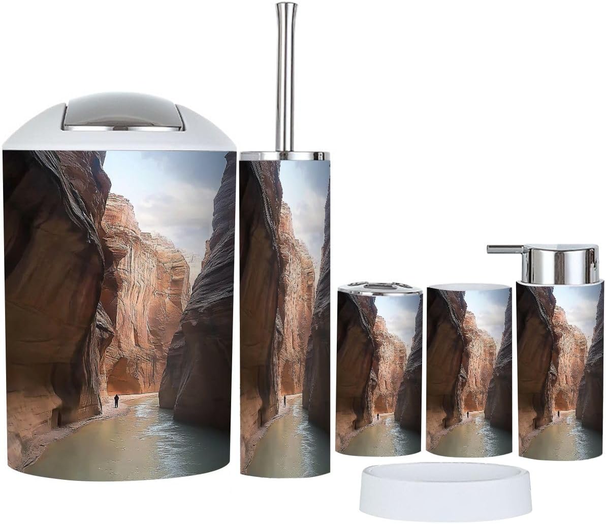 Bathroom Accessory Set 6 Piece paria River Hikers Zion National Park Pictures Royalty Free Toothbrush Holder, Toothbrush Cup, Soap Dispenser, Soap Dish, Toilet Brush Holder, Trash can