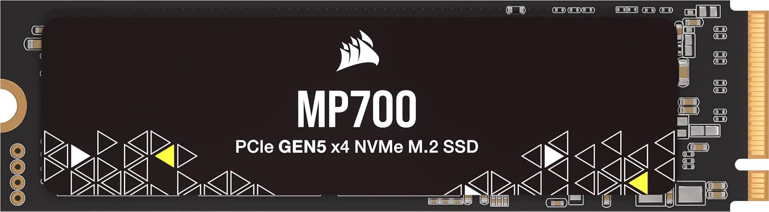 Corsair MP700 1TB PCIe Gen5 x4 NVMe 2.0 M.2 SSD – High-Density TLC NAND – Aluminum Heatsink – M.2 2280 – DirectStorage Compatible – Up to 10,000MB/sec – PCIe Gen4 & Gen3 Backwards Compatible – Black