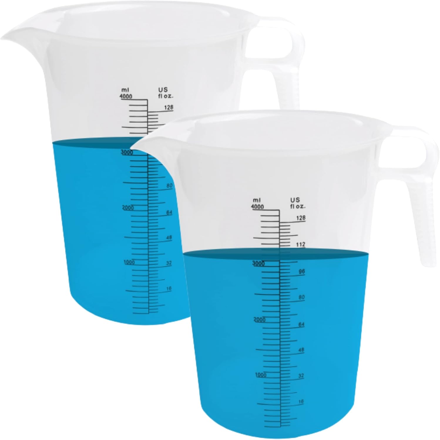 2-PACK ACCUPOUR Measuring Pitcher, Pool Measuring Cup for Chemicals, Plastic, Multipurpose – Great for Oil, Chemicals, Pool and Lawn – Ounce (oz) and Milliliter (mL) Increments (128oz)