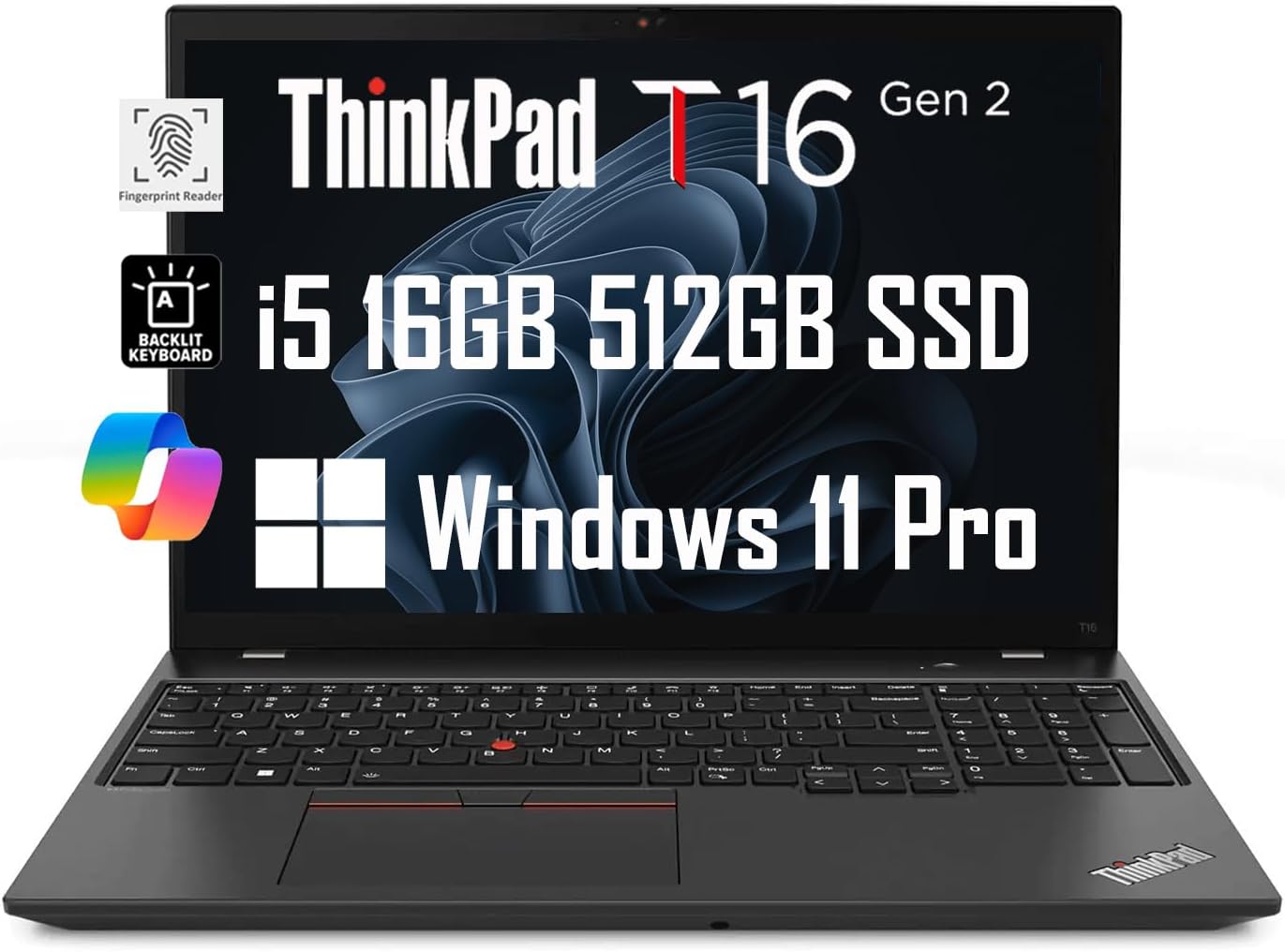 Lenovo ThinkPad T16 Gen 2 Business Laptop (16″ FHD+ Anti-Glare, Intel 10-Core i5-1335U (> i7-1255U), 16GB RAM, 512GB SSD), Backlit, Fingerprint, Ethernet, Wi-Fi 6E, Webcam, Win 11 Pro w/AI Copilot