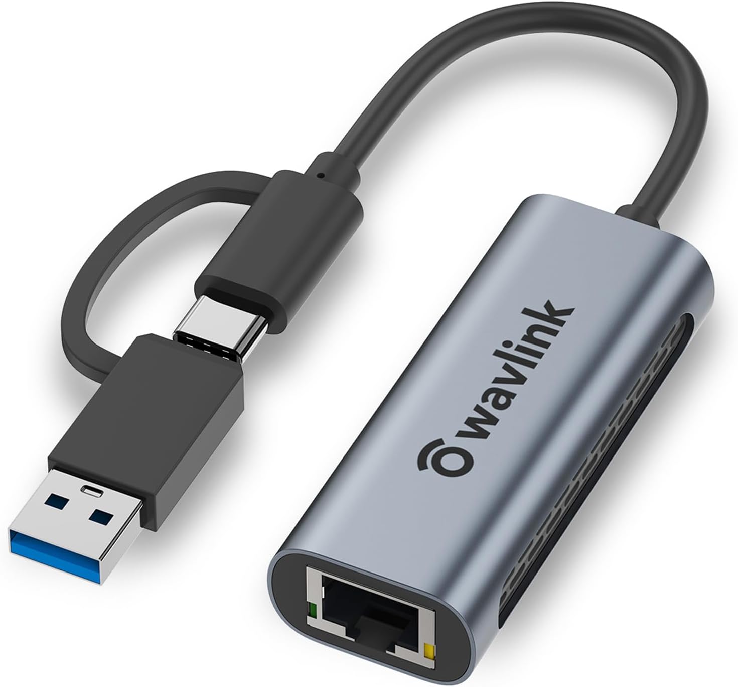 Wavlink USB C to Ethernet Adapter 2.5 Gbps, 2-in-1 USB to 2.5G Ethernet Adapter, USB-C to RJ45 Network Converter (Thunderbolt 4/3 Compatible), Aluminum Case for Windows, Mac OS, iPad OS and More.