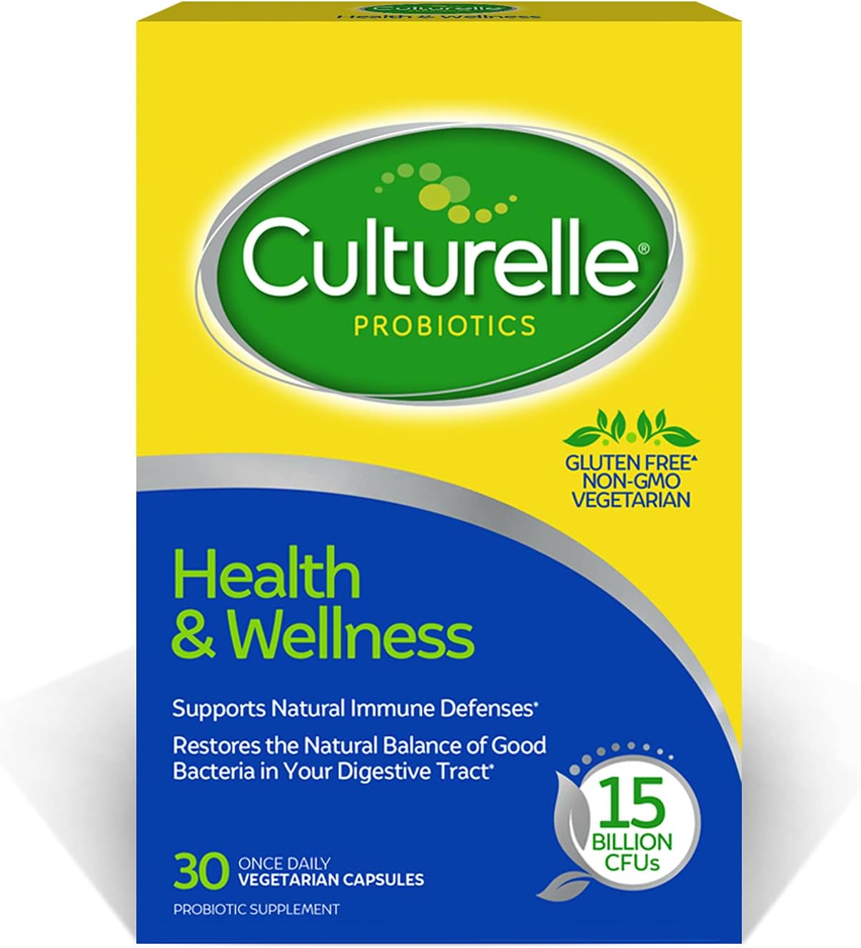 Culturelle Health & Wellness Daily Probiotic for Women & Men – 30 Count – 15 Billion CFUs & A Proven-Effective Probiotic Strain Support your Immune System- Gluten Free, Soy Free, Non-GMO