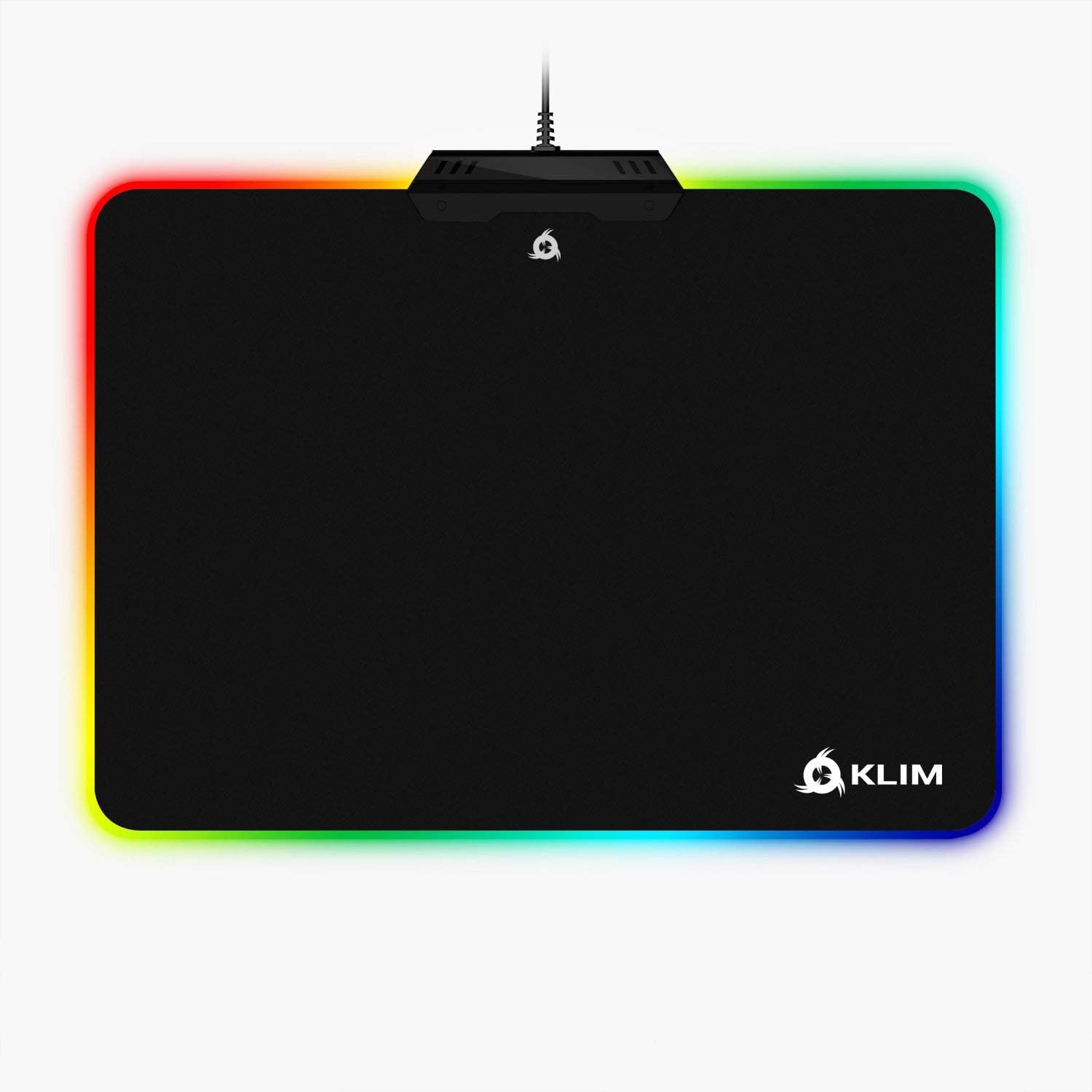 KLIM RGB Gaming Mouse Pad – Large LED USB Black Hard Surface Gamer Mousepad – Chroma Lighting Effects – LED Lights Up – 13.7 x 10.3 x 0.4 inches – Ergonomic