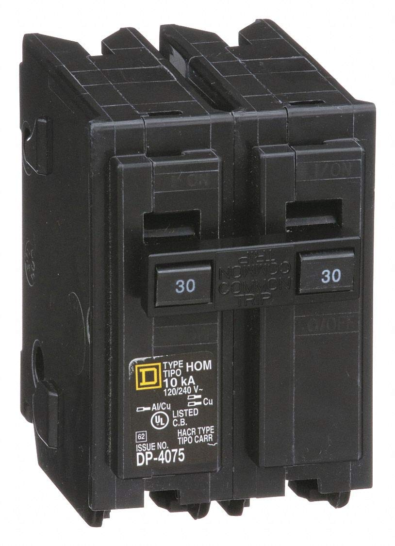 Square D Plug in Circuit Breaker, HOM, Number of Poles 2, 30 Amps, 120/240VAC, Standard