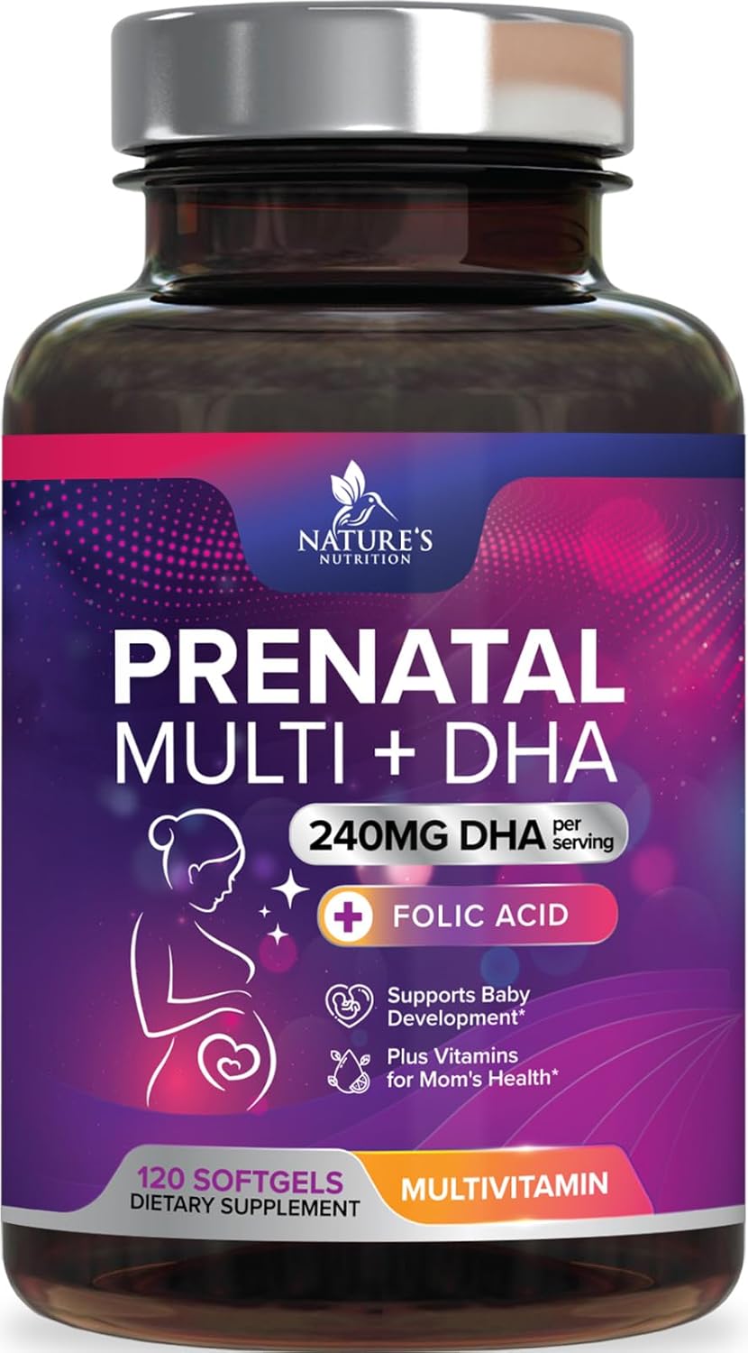 Women’s Prenatal Multivitamin with Folic Acid + DHA, Prenatal Vitamin Supplement for Fetal Support w/Folate, Omega 3, Vitamins D3, B6, B12 & Iron, Pregnancy Prenatal DHA, Non-GMO – 120 Softgels