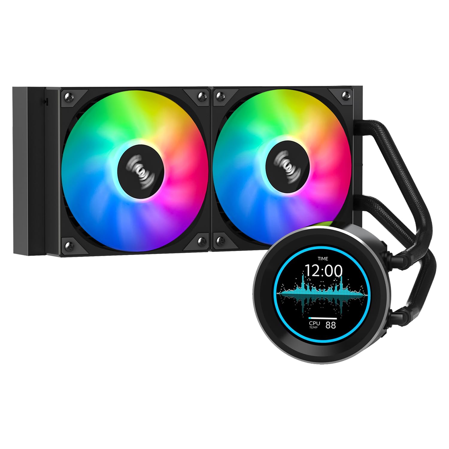 SAMA SM240 PRO Black Liquid Cooler 240mm ARGB AIO Radiator 2.8-inch LCD Video Temperature Display Screen CPU Cooler with PWM Silent Fans