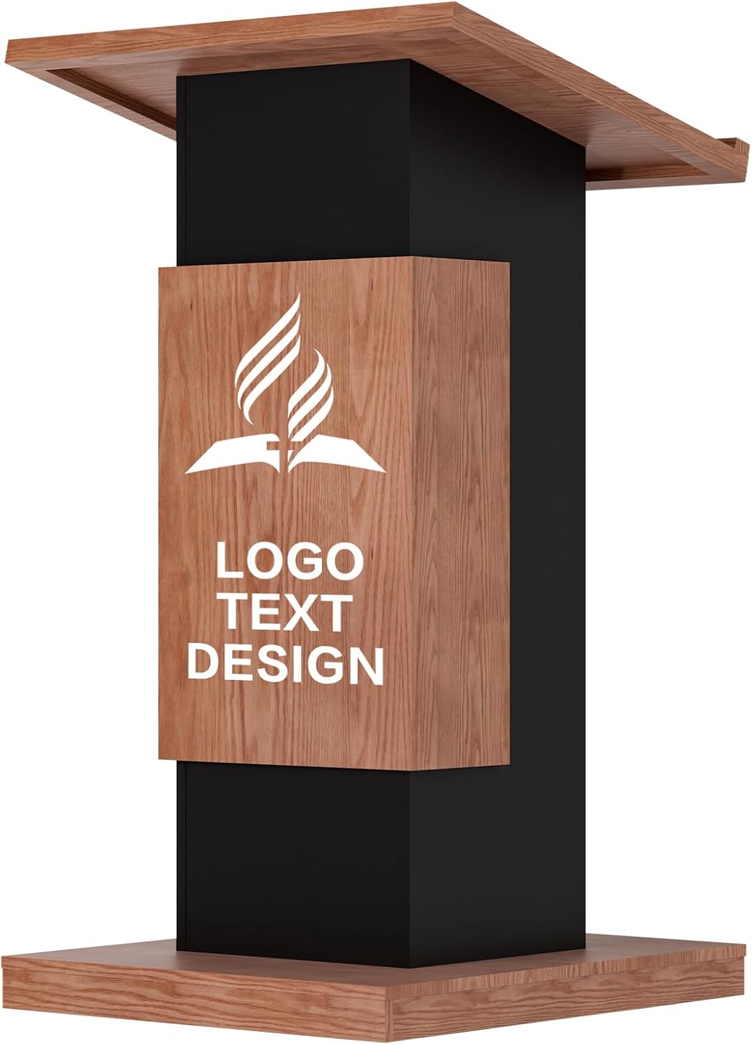 Customized Podium, Personalized Lectern with Logos Text, Portable Podium Stand on Wheel, Mobile Wooden Pulpit for Churches Rolling Speaking Lectern for Office Classroom, Reception Desk Hostess Stand