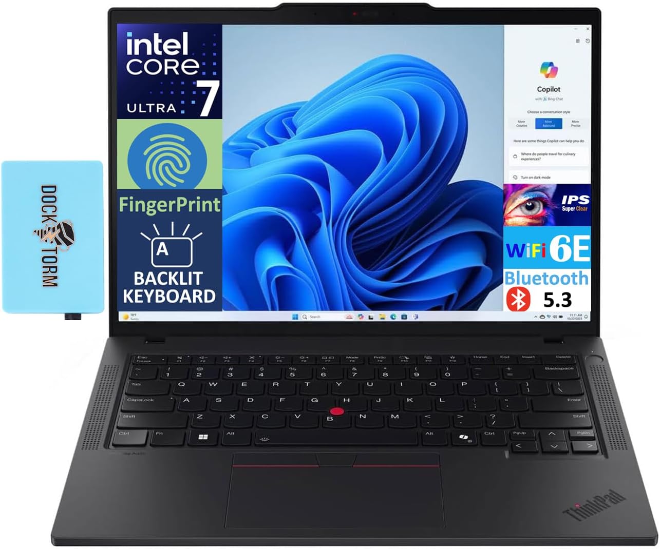 Lenovo T14 Gen 5 AI Powered Laptop 14.0″ IPS FHD+ Display (Intel Core Ultra 7 155U(>i7-13700H), 32GB DDR5, 1TB PCIe SSD, Intel Graphics, Backlit KB, Fingerprint, Win 11 Pro) w/DKZ USB Port Expander