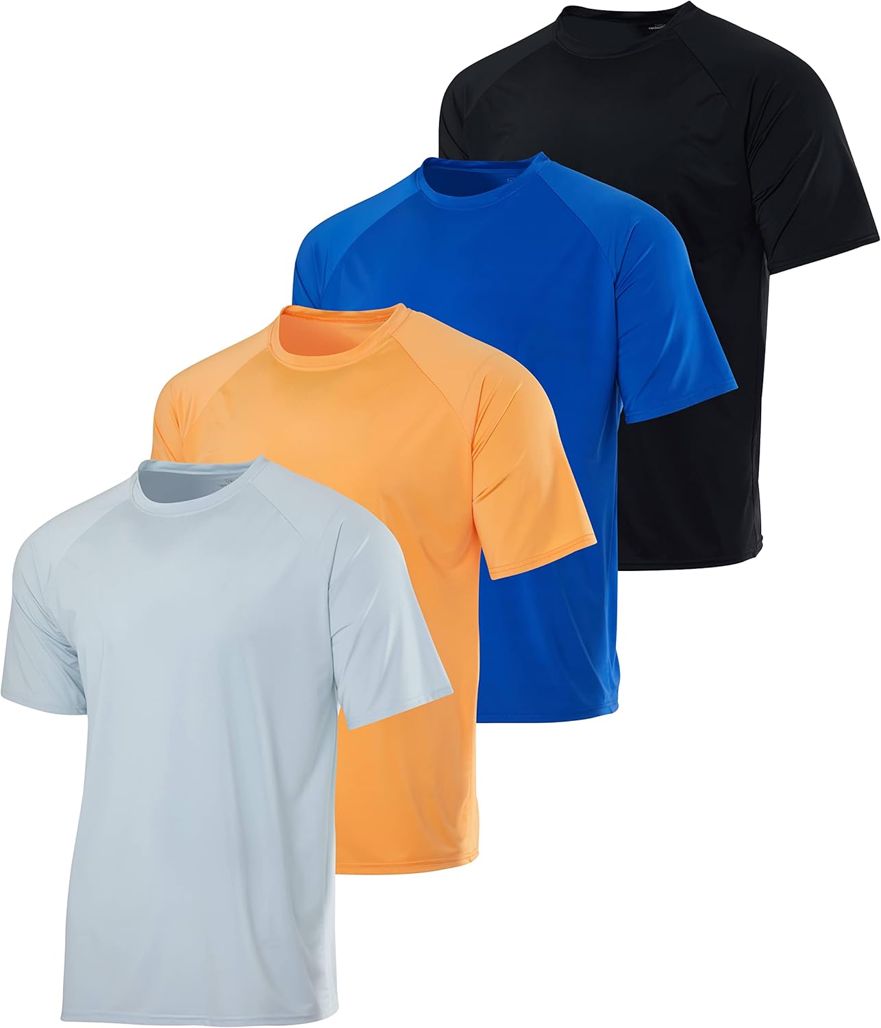 Real Essentials 4 Pack: Mens Short Sleeve Rash Guard Shirt Quick Dry UPF 50+ Sun Protection Swim (Available in Big & Tall)