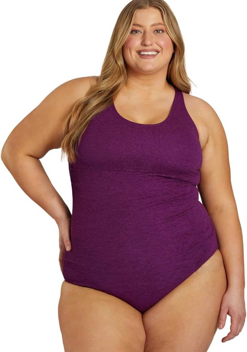 Sporti Plus Size Textured Chlorine Resistant High Neck One Piece Slimsuit