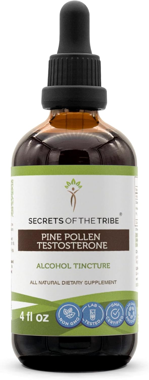 Secrets of the Tribe Pine Pollen Testosterone Alcohol Liquid Extract, Wildcrafted Pine Pollen (Scots Pine, Pinus sylvestris) Dried Pollen (4 FL OZ)