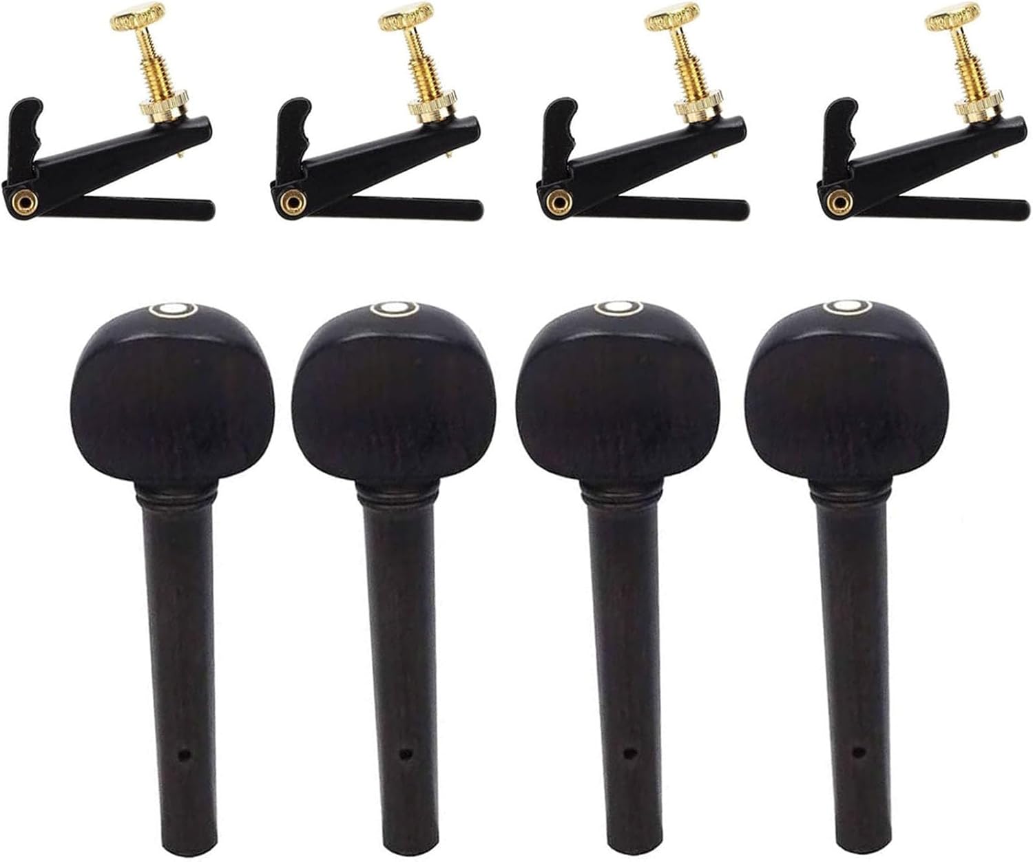 4Pcs Ebony Violin Tuning Pegs and 4Pcs Violin Fine Tuners Set for 4/4 Size Violin Fiddle Replacement Accessory Kit