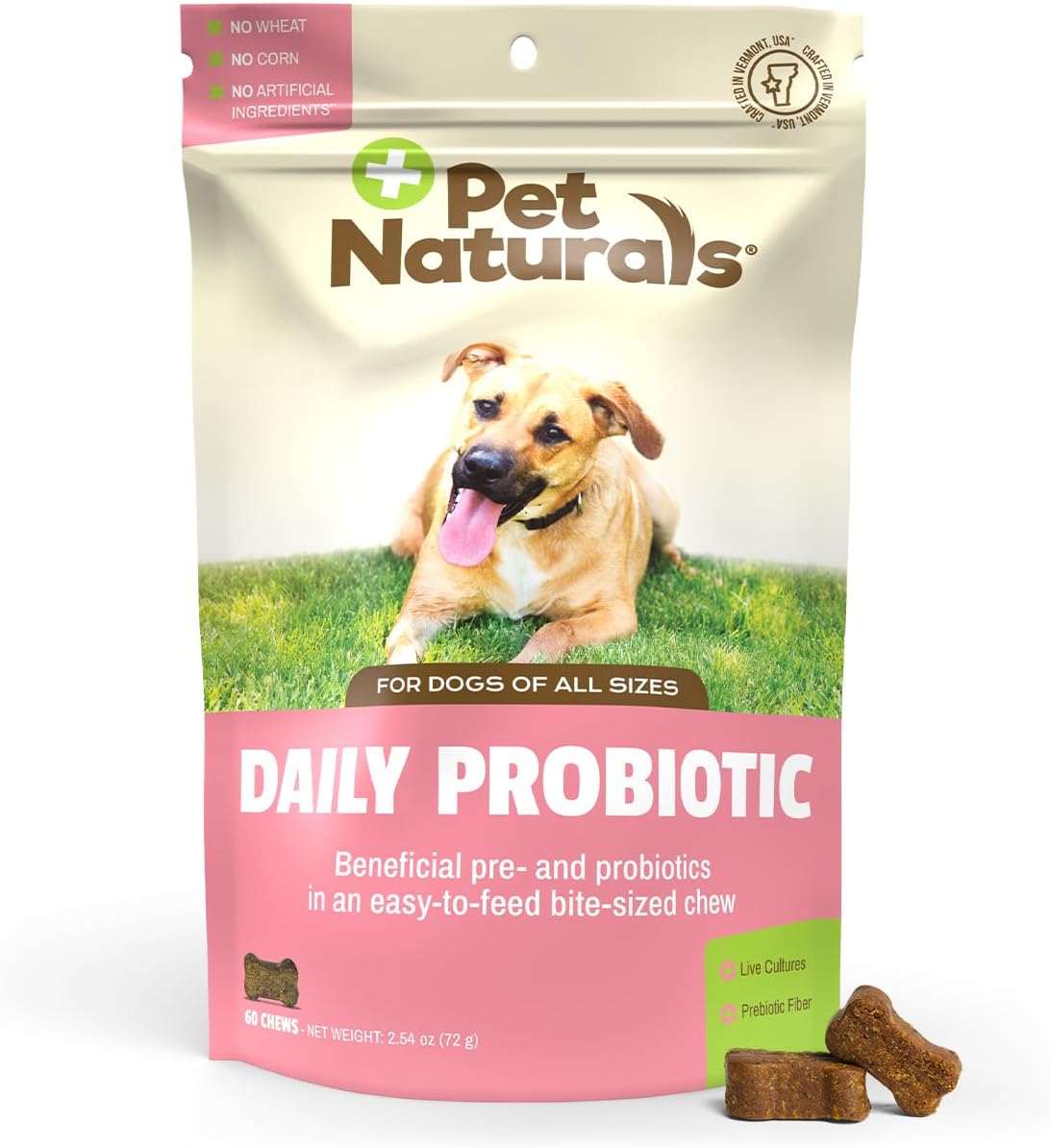 Pet Naturals Daily Probiotic for Dogs, 120M CFUs – Pre and Probiotics for Dogs Digestive Health, Gut Health, Immune Support, Diarrhea, Allergies and Itching – 60 Chews, Duck Flavor