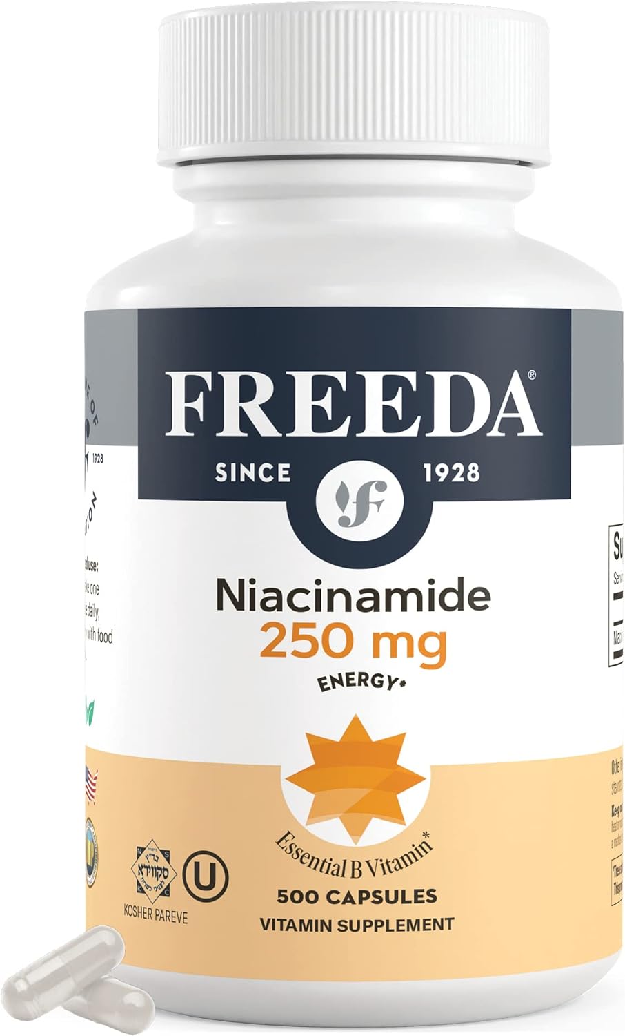 Freeda Niacinamide – Vitamin B3 Niacinamide 250 mg – Vegetarian No Flush Niacin Formula – B3 Vitamins Niacinamide Supplement – Niacin Flush Free Niacin Supplement Vitamin B3 Nicotinamide, 500 Capsules