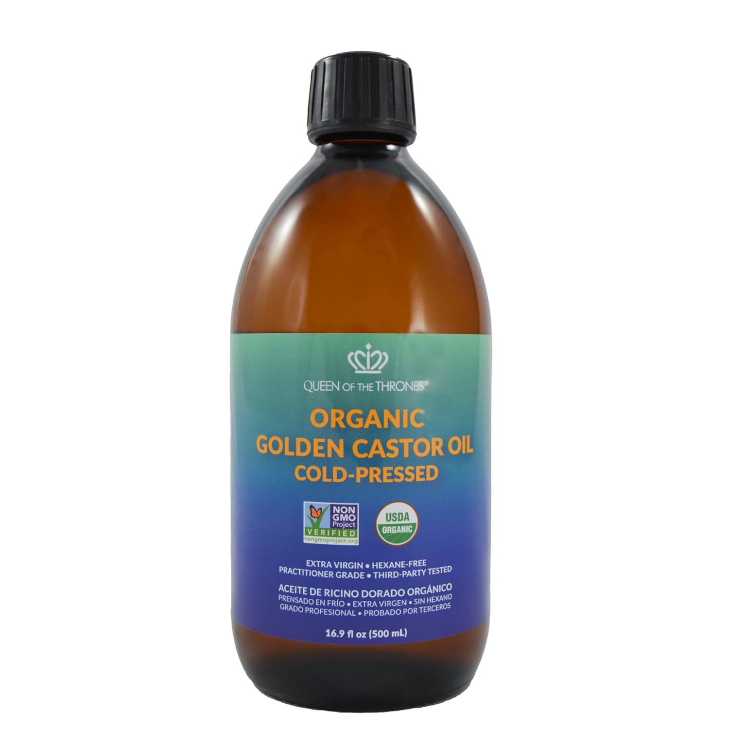 QUEEN OF THE THRONES Organic Golden Castor Oil – 16.9oz | 100% Pure & COLD PRESSED for Hair, Skin & Nails | Hexane Free | USDA Certified