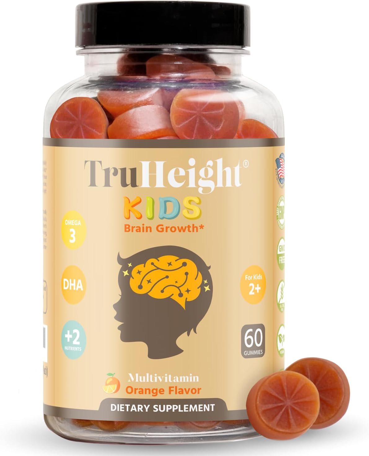 TruHeight Kids Brain Growth Gummies (Ages 2+) All Natural Kids & Toddler Vitamins – Omega-3, DHA Multivitamin – Pediatrician Endorsed Vitamin – Brain & Memory Supplements – Gluten Free Supplement