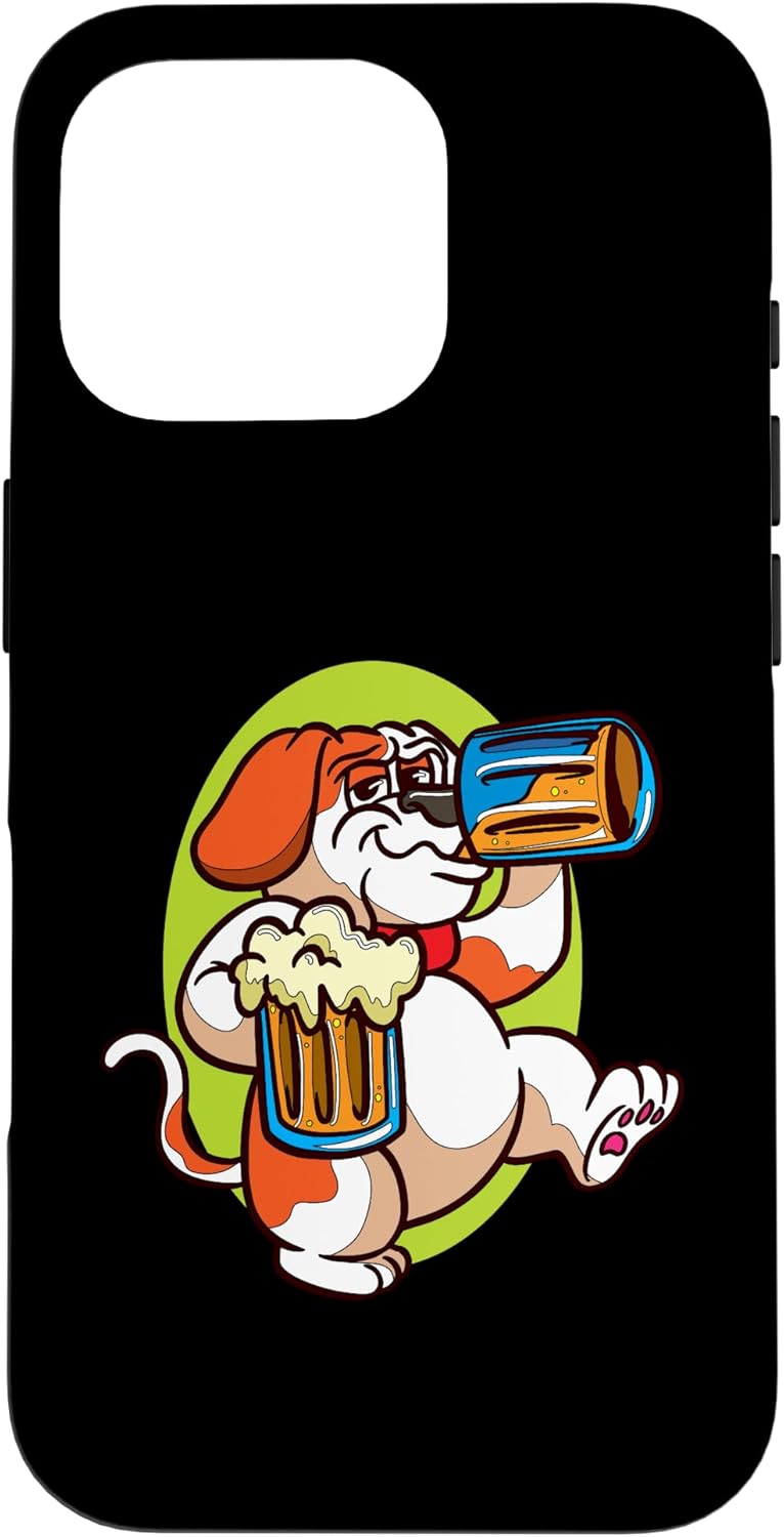 iPhone 16 Pro Beer Time Cartoon Dog Enjoying Beers Fun Illustration Case