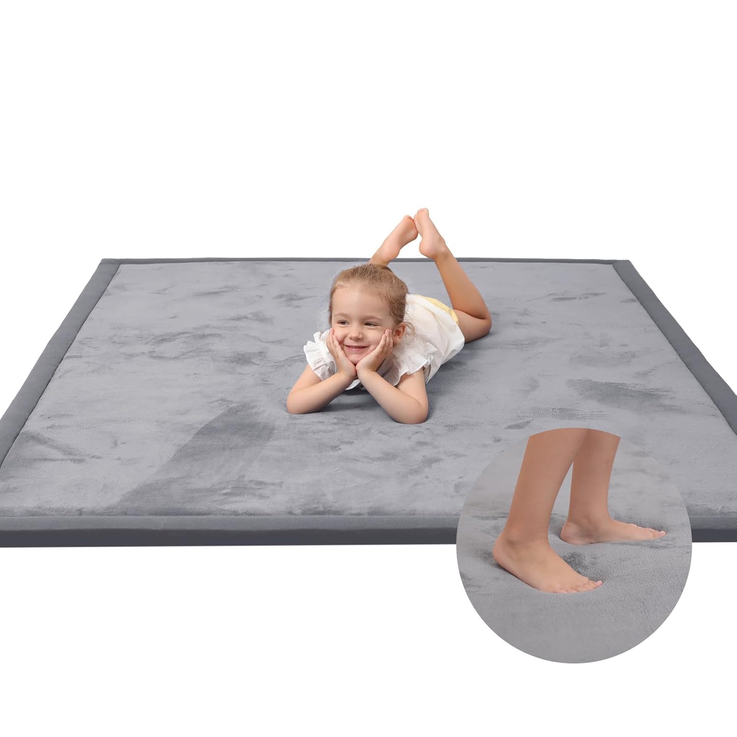 Baby Play Mat for Floor,1.3″ Thick Memory foam Tummy Time Mat,Soft Coral Velvet Nursery Rug,Extra Large Non Slip Crawling Mat for Toddlers,Infants,kids,Yoga Mat,Tatami Mat for Living Room(Dark Gray)