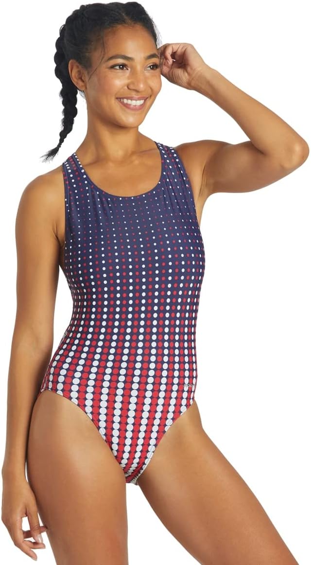 Sporti Molecule USA Wide Strap Cross Back One Piece Swimsuit – Red/White/Blue – 36