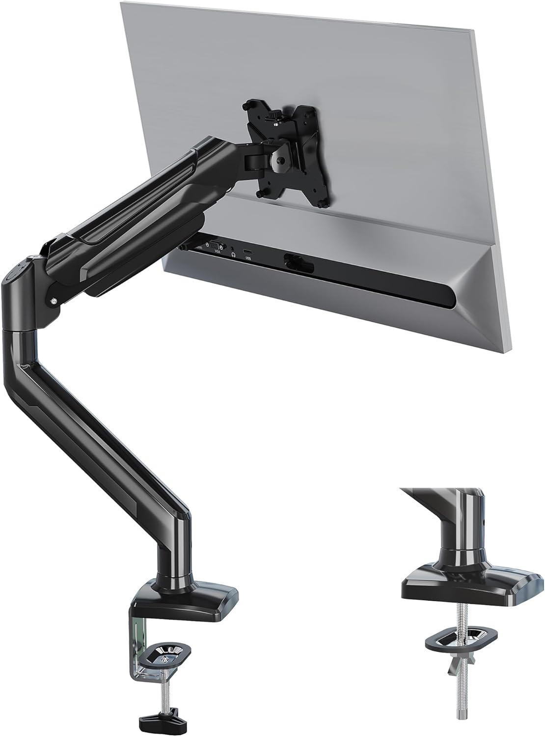 BONTEC Single Monitor Desk Mount, 13 to 34 Inch Gas Spring Monitor Arm, Adjustable Stand, VESA Mount with Clamp and Grommet Base, Fits 6.6 to 19.8lbs LCD Computer Monitors, Cable Management, Black