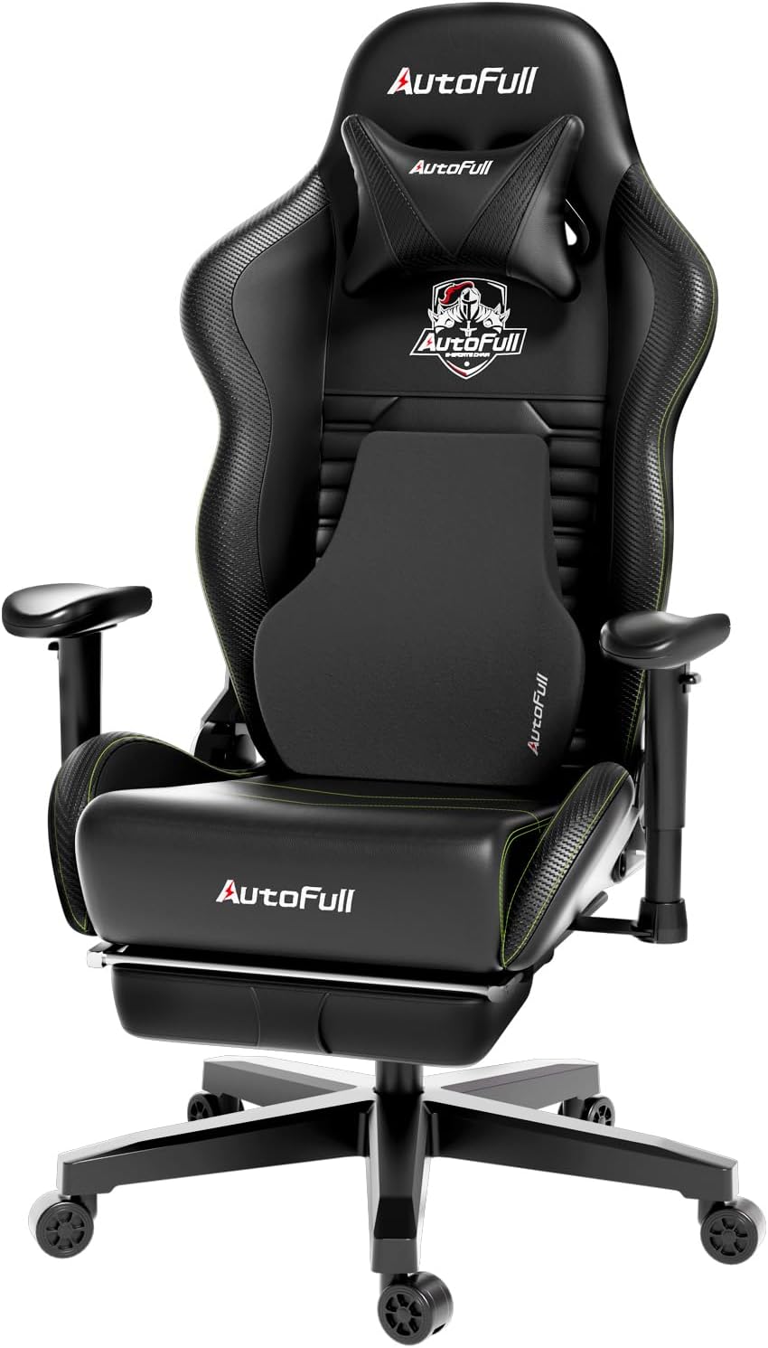 AutoFull Gaming Chair, Racing Style Gaming Chair with Ergonomic Lumbar Support,Adjustable High Back PU Leather PC Chair with Footrest,Black