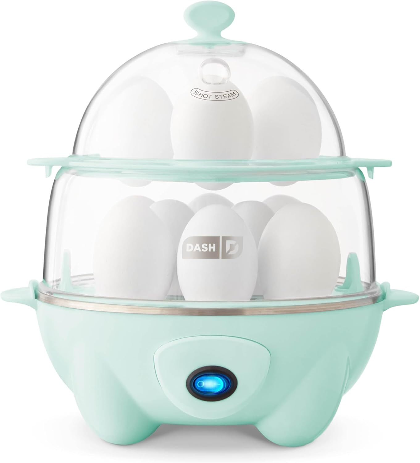 DASH Deluxe Rapid Egg Cooker for Hard Boiled, Poached, Scrambled Eggs, Omelets, Steamed Vegetables, Dumplings & More, 12 capacity, with Auto Shut Off Feature – Aqua