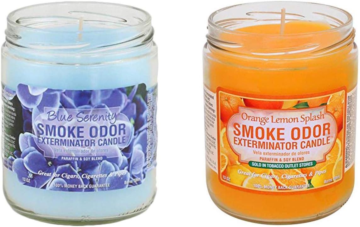 Smoke Odor Exterminator 13 Oz Jar Candle, Blue Serenity with Orange Lemon Splash 13 Oz