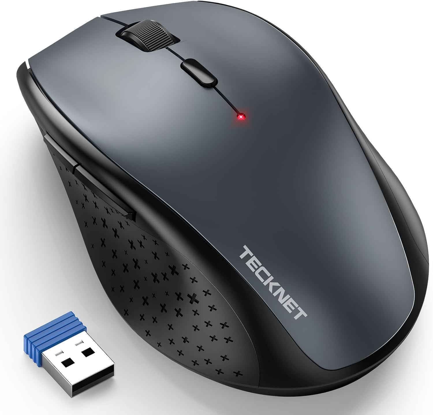 TECKNET Wireless Mouse, 2.4G USB Computer Mouse with 6-Level Adjustable 4800 DPI, 30 Months Battery, Ergonomic Grips, 6 Buttons Portable for PC, Chromebook, Mac – Grey