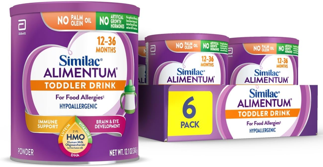 Similac Alimentum Toddler Drink with 2′-FL HMO, Hypoallergenic, for Food Allergies, Suitable for Lactose Sensitivity, 12.1-oz Can, 6 Count