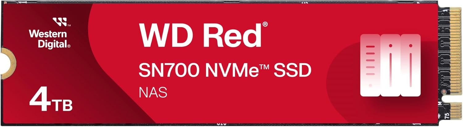 Western Digital 4TB WD Red SN700 NVMe Internal Solid State Drive SSD for NAS Devices – Gen3 PCIe, M.2 2280, Up to 3,400 MB/s – WDS400T1R0C