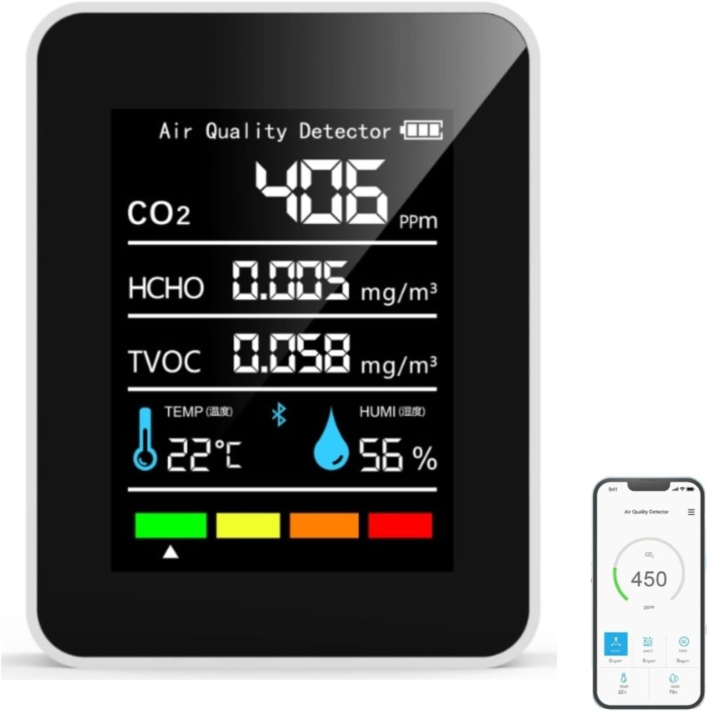 Indoor CO2 Detector Air Quality Monitor Carbon Dioxide Meter 5 in 1 HCHO TVOC Temperature Humidity Tester for Travel Home Grow Room