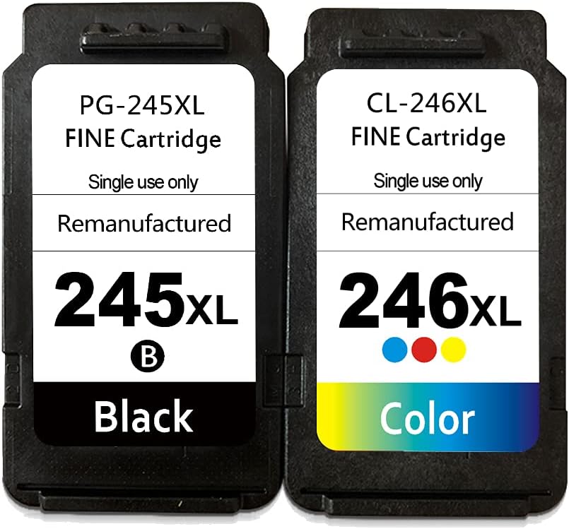 Remanufactured Ink Cartridges 245XL 246XL Compatible for Canon PG-245 CL-246 Fine Ink Cartridges for Canon Pixma MX492 MX490 MG2920 MG2922 MG2420 MG2520 IP2820 Printer 1 Black 1 Tri-Color