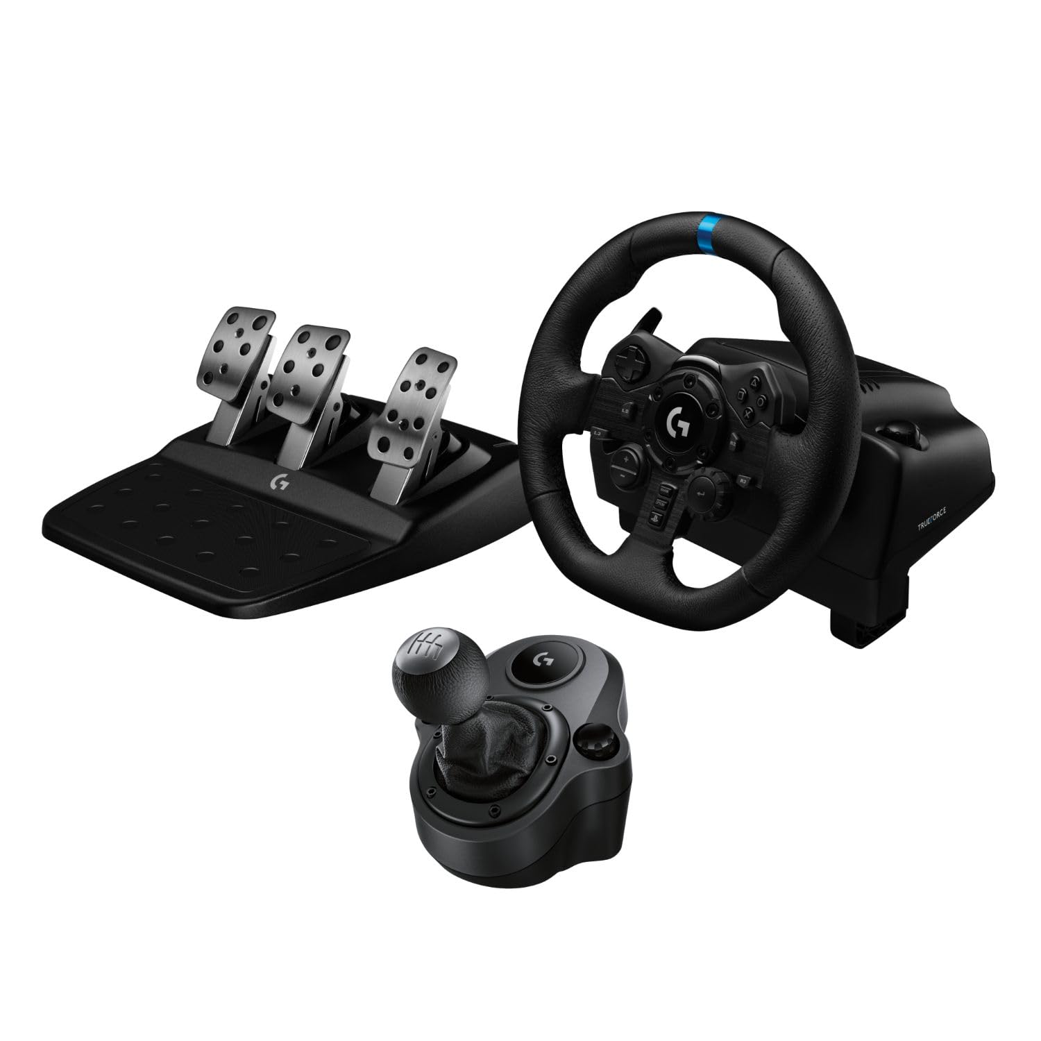 Logitech G Logitech G923 Racing Wheel and Pedals + Driving Force Shifter Bundle – Real Leather, For PS5, PS4, PC, Mac – Black (Renewed)