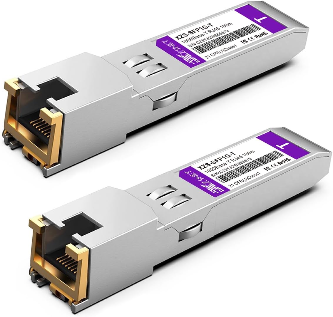 1000BASE-T SFP Transceiver, SFP to RJ45, 1.25G Copper SFP to Ethernet Module Compatible with Cisco GLC-T/SFP-GE-T, Ubiquiti UniFi UF-RJ45-1G, Mikrotik, Meraki, Netgear, D-Link and More, 2 Pack