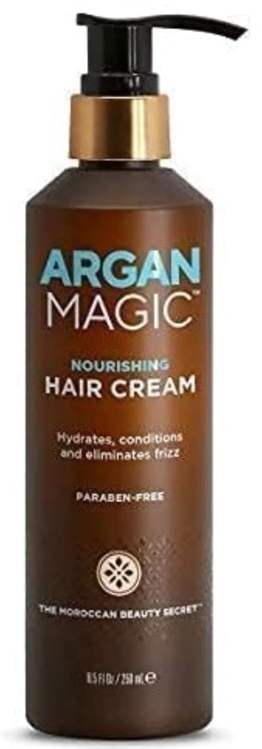 Argan Magic Nourishing Hair Cream – Hydrates, Conditions, and Eliminates Frizz for All Hair Types | Seals in Shine | Made in USA, Paraben Free, Cruelty Free (8.5 oz)