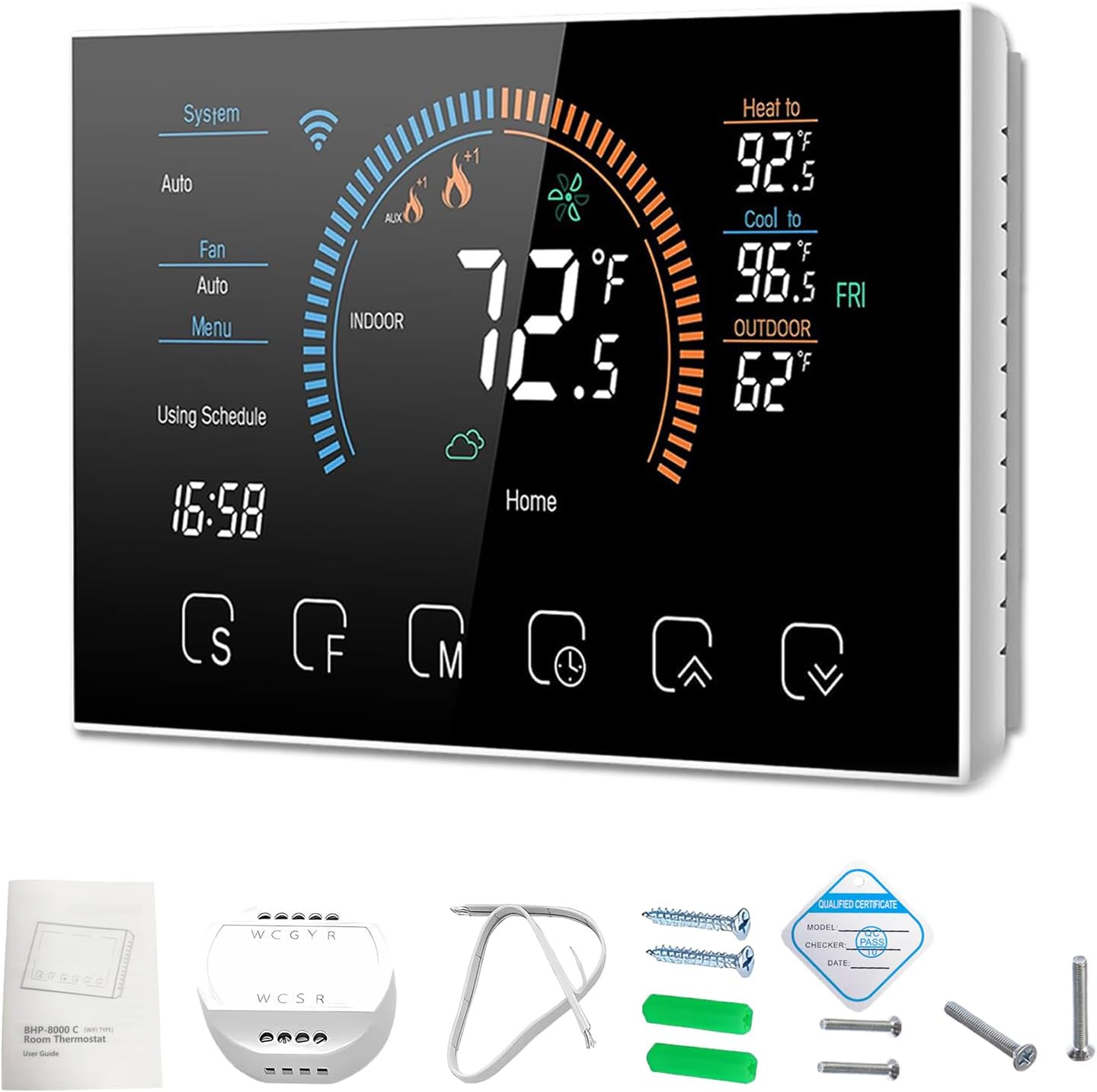 Smart Thermostat for Home WiFi, Programmable Thermostat for Connecting Heat Pumps, Cooling Heating & Auto Mode, Includes C-Wire Adapter, LCD Screen, Voice Control/Weather/Energy saving, App Thermostat