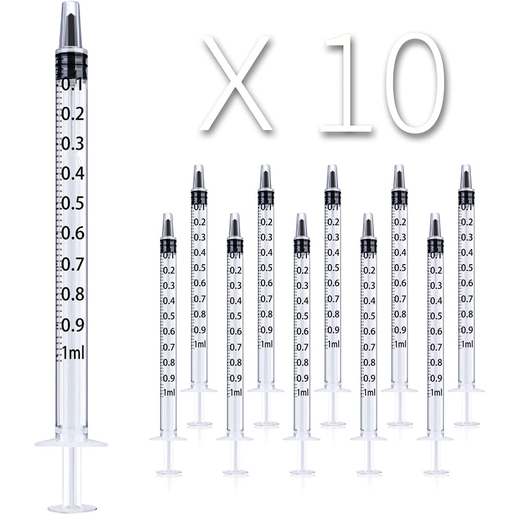 10 Pack 1ml/cc Plastic Syringe Liquid Measuring Syringe Tools Individually Sealed with Measurement for Scientific Labs, Measuring Liquids, Feeding Pets, Medical Student, Oil or Glue Applicator (1ML)