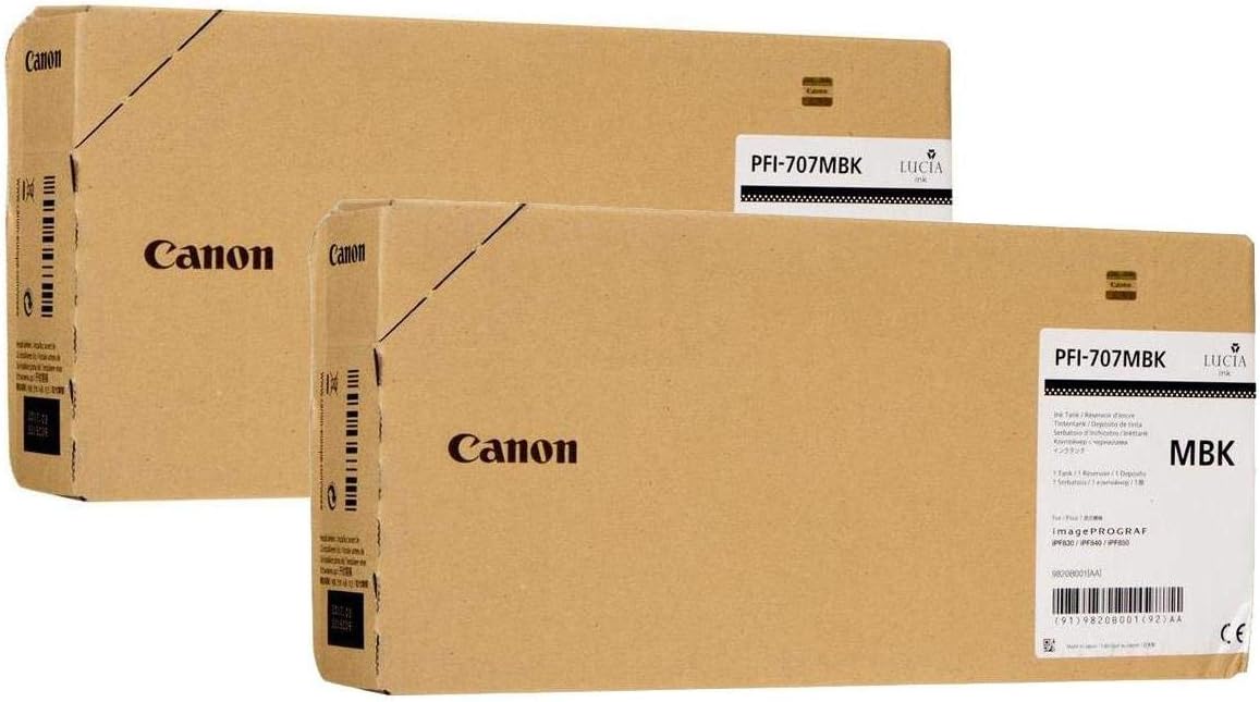 Canon 2X 700ml PFI-707 Pigment Matte Black Ink Tank for iPF830, iPF840, iPF850 CAD Plotters