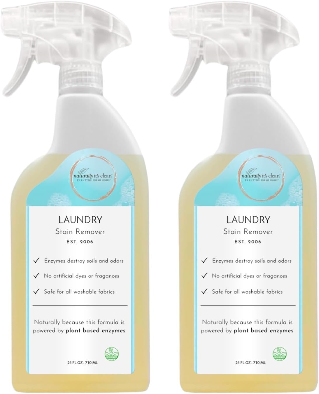 naturally It’s clean Enzymatic Laundry Stain Remover Spray and Odor Eliminator | Fabric Safe Stain Sprayer Enzyme Cleaner to Remove Coffee, Grease, Makeup, Ink, Wine, Stubborn Stains and Odor | 2 Pack