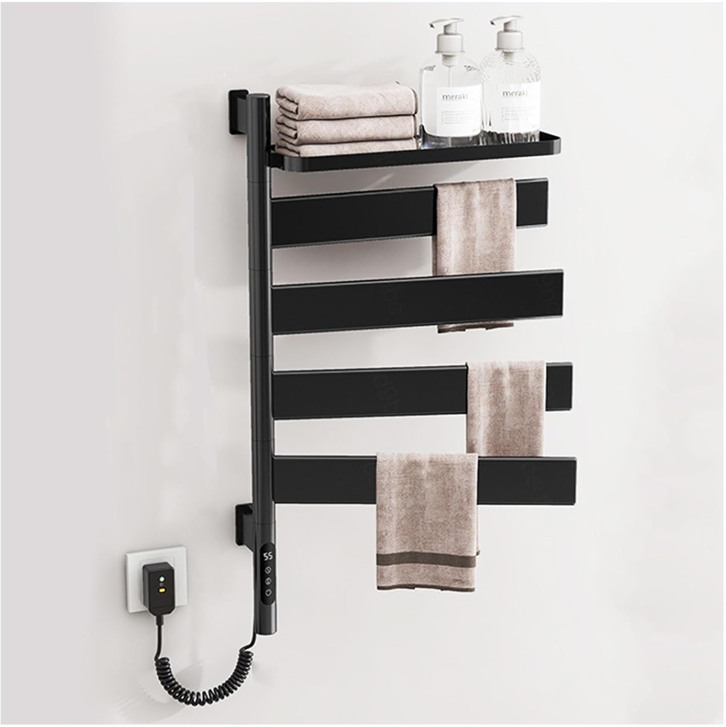 Heated Towel Rack Rotatable 180°, Towel Warmers for Bathroom Rack with Intelligent Touch Screen Timer, Fast Heating, Towel Warmer Bar Plug-in/Hardwired,Gray (Black)