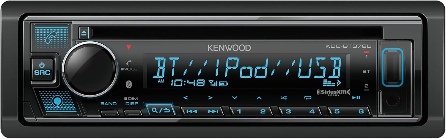 KENWOOD KDC-BT378U CD Car Stereo Receiver with Bluetooth, AM/FM Radio, Variable Color Display, Front High Power USB, Alexa Built in, and SiriusXM Ready