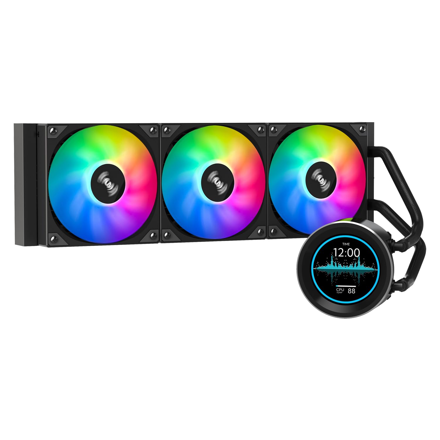 SAMA SM360 PRO Black Liquid Cooler 360mm ARGB AIO Radiator 2.8-inch LCD Video Temperature Display Screen CPU Cooler with PWM Silent Fans