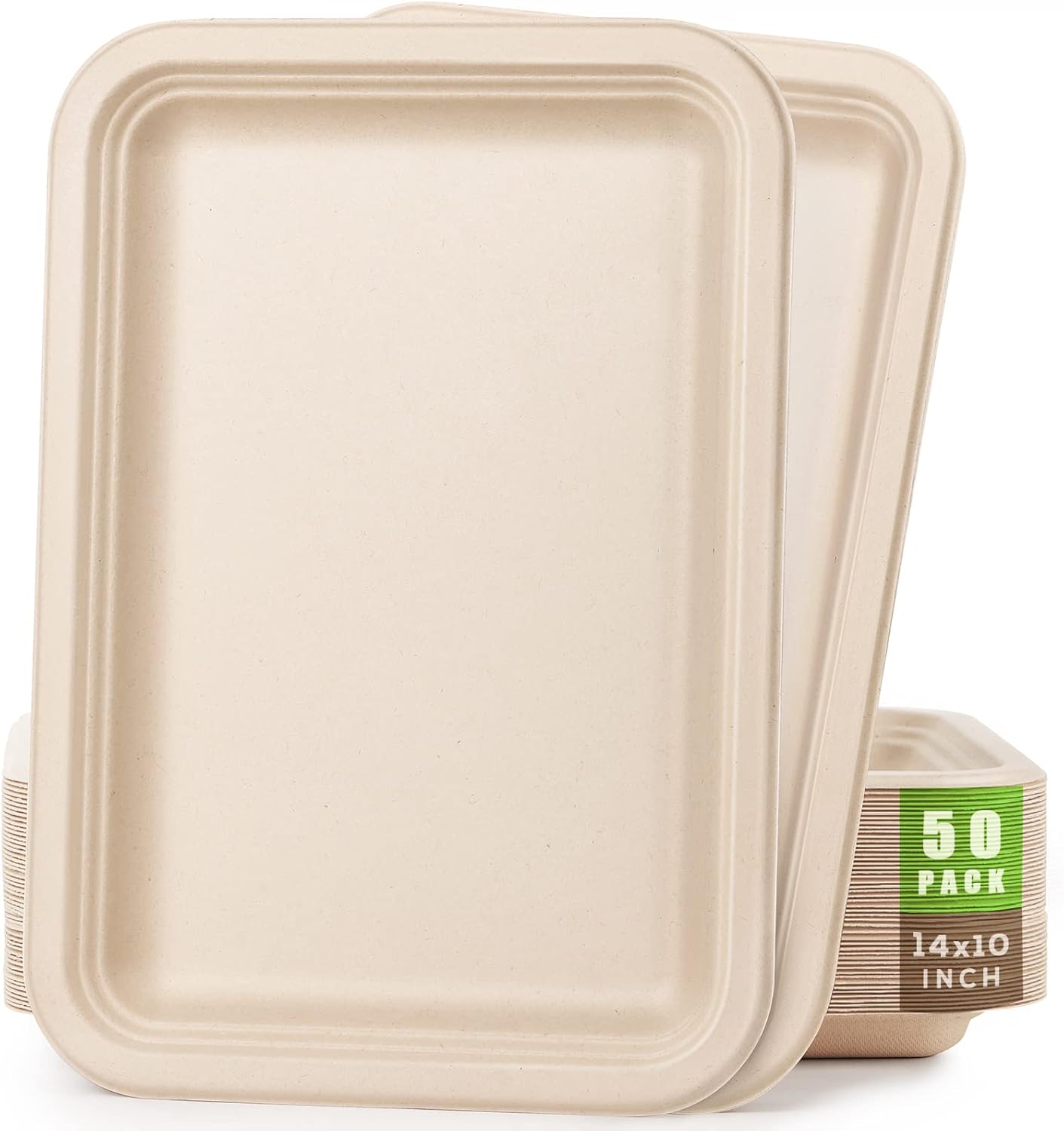 Gezond 50 Pack 14 Inch Disposable Food Trays Eco-friendly Heavy-Duty Large Paper Plates Compostable Sugarcane Platters for Crawfish Lobster Seafood Party