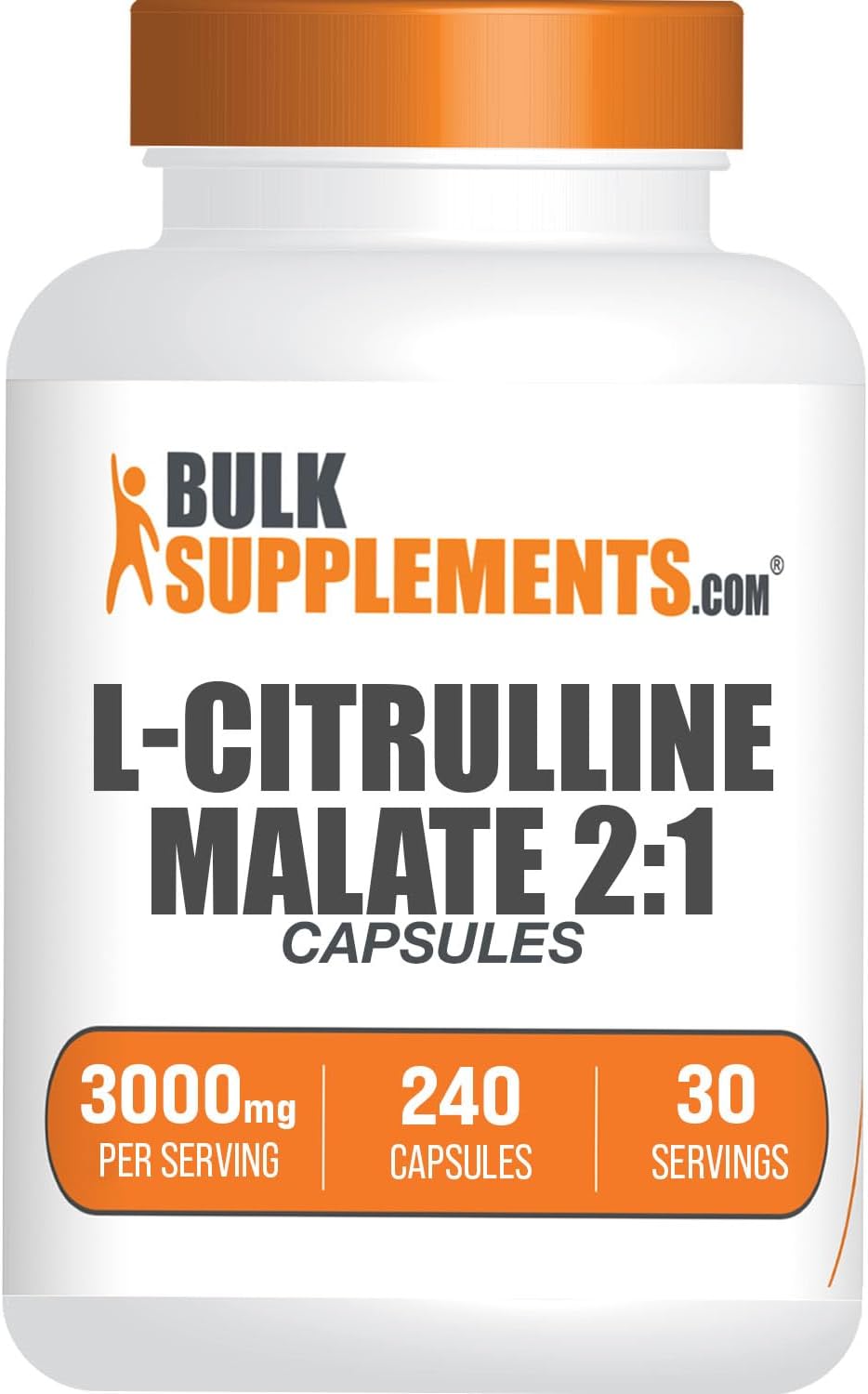 BulkSupplements.com L-Citrulline Malate Capsules – as L-Citrulline DL-Malate 2:1, Citrulline Malate Supplement – Gluten Free, 8 Capsules per Serving, 240 Capsules (Pack of 1)