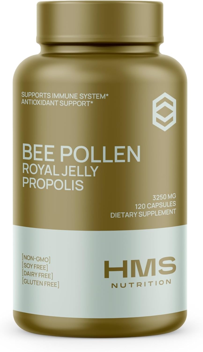 Premium Bee Pollen Daily Dietary Supplement – Includes Propolis & Royal Jelly – 3250mg Non-GMO, 120 Vegetarian Capsules – 30 Day Supply