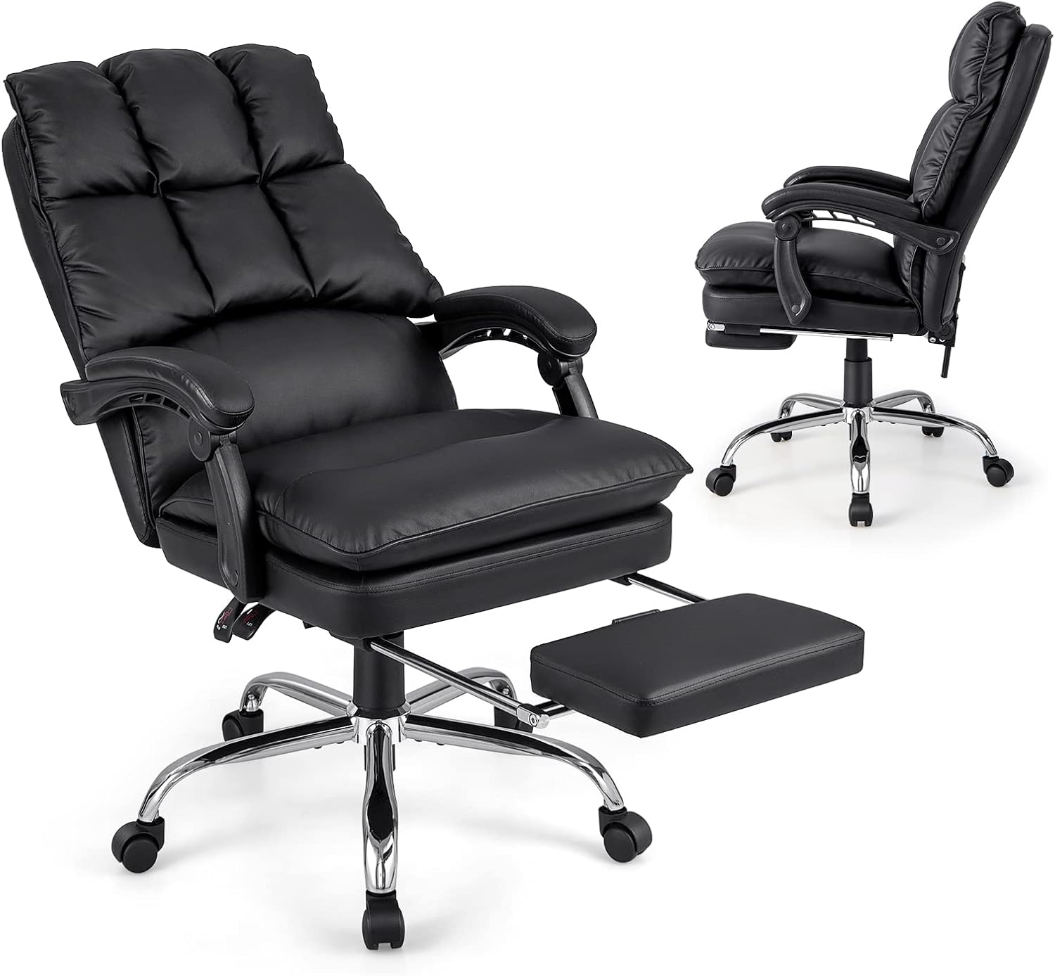 Giantex Ergonomic Office Chair with Footrest, PU Leather Reclining Chair with Padded Armrests & Soft Cushioned, Executive Office Chair, Adjustable Swivel Computer Desk Chair for Home Office, Black